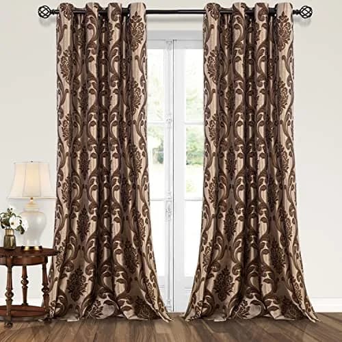 NAPEARL Brown Damask Curtains 52x108 Inches | Victorian Jacquard Living Room Drapes thumbnail 1
