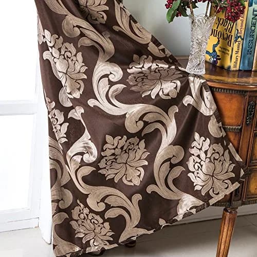 NAPEARL Brown Damask Curtains 52x108 Inches | Victorian Jacquard Living Room Drapes thumbnail 4