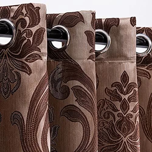 NAPEARL Brown Damask Curtains 52x108 Inches | Victorian Jacquard Living Room Drapes thumbnail 5