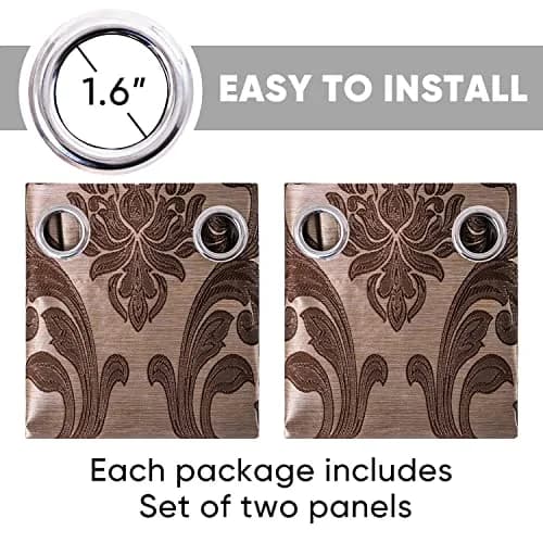 NAPEARL Brown Damask Curtains 52x108 Inches | Victorian Jacquard Living Room Drapes thumbnail 6