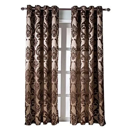NAPEARL Brown Damask Curtains 52x108 Inches | Victorian Jacquard Living Room Drapes thumbnail 8