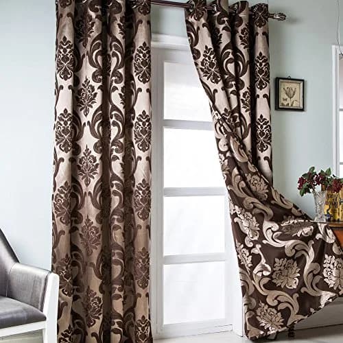 NAPEARL Brown Damask Curtains 52x108 Inches | Victorian Jacquard Living Room Drapes thumbnail 2