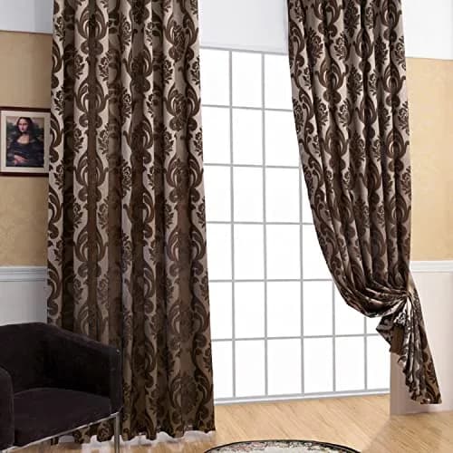 NAPEARL Brown Damask Curtains 52x108 Inches | Victorian Jacquard Living Room Drapes thumbnail 3