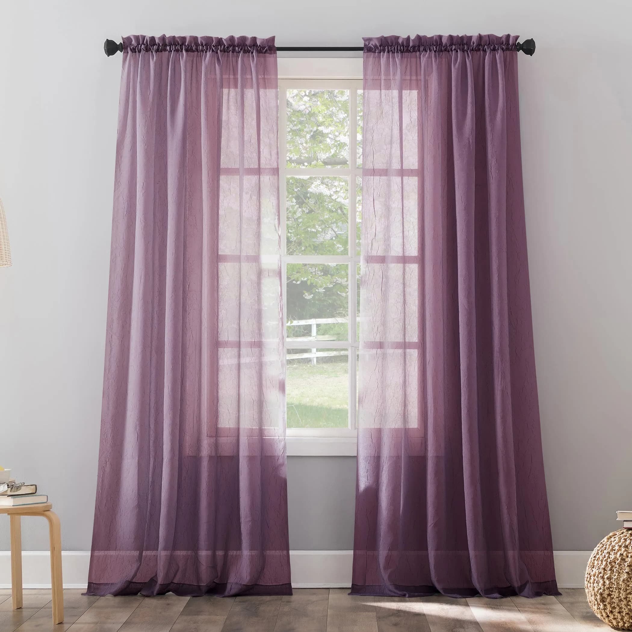 No. 918 Erica Crushed Sheer Voile Curtain Panel 51" x 95" | Elegant Sheer Pink Window Covering — Purple
