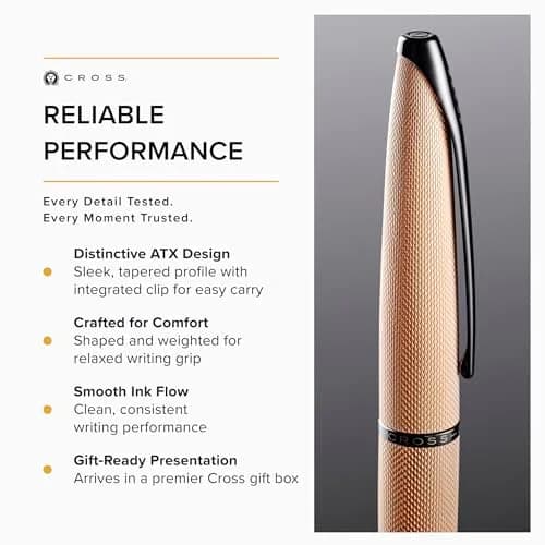 Cross ATX Brushed Rose Gold Ballpoint Pen, Medium Point, Black Ink | Smooth Writing, Refillable, Gift Box thumbnail 5