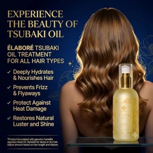Elabore Tsubaki Oil 115ml (3.88 fl.oz) | Nourishing Hair Treatment for Dry Hair thumbnail 3