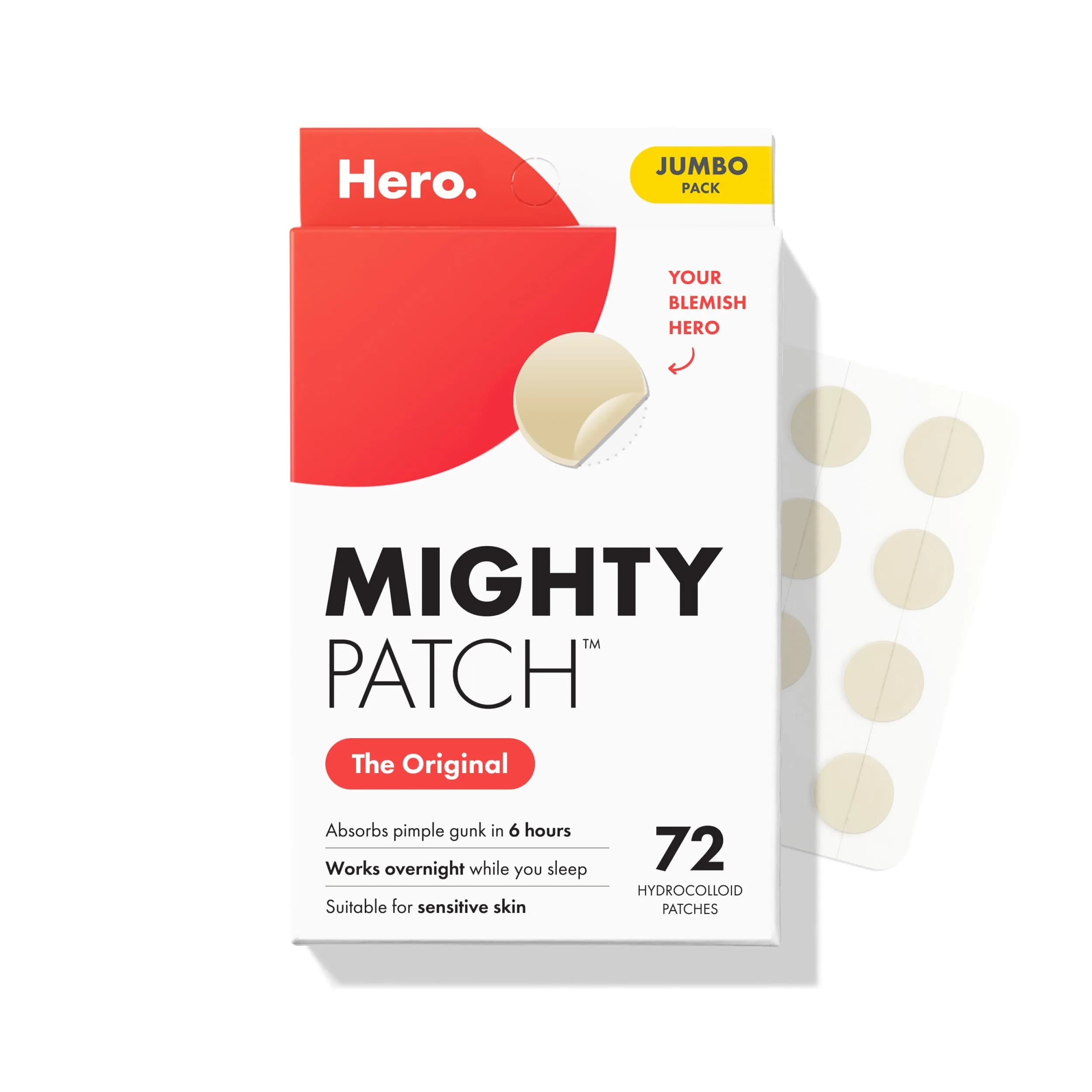 Hero Cosmetics Mighty Patch Original Nighttime Acne Pimple Patches, 72 Ct | Absorbs Gunk Overnight