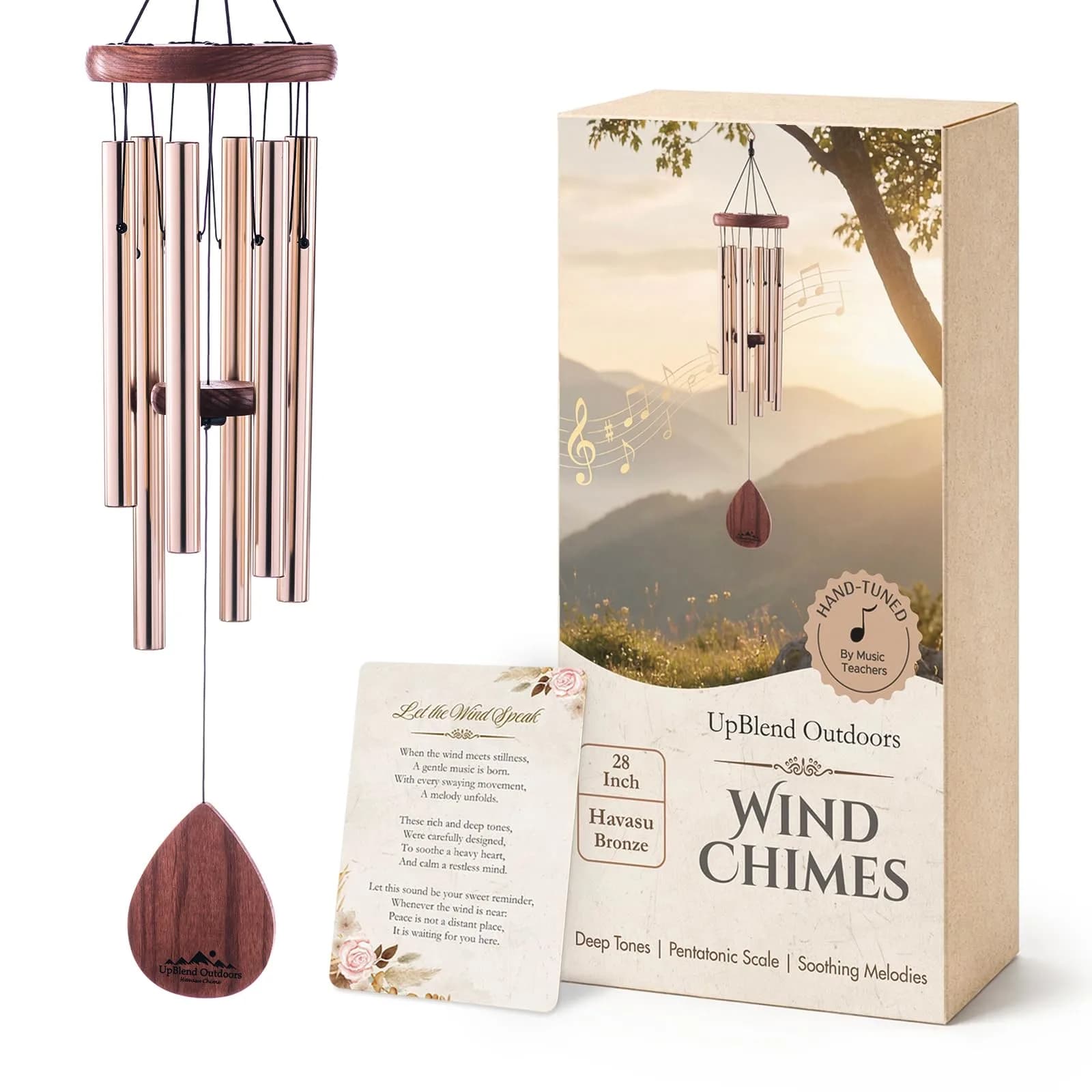 UpBlend Outdoors Havasu Bronze Aluminum Wind Chime 71cm (28") | Hand-Tuned E Major Pentatonic Scale — Bronze
