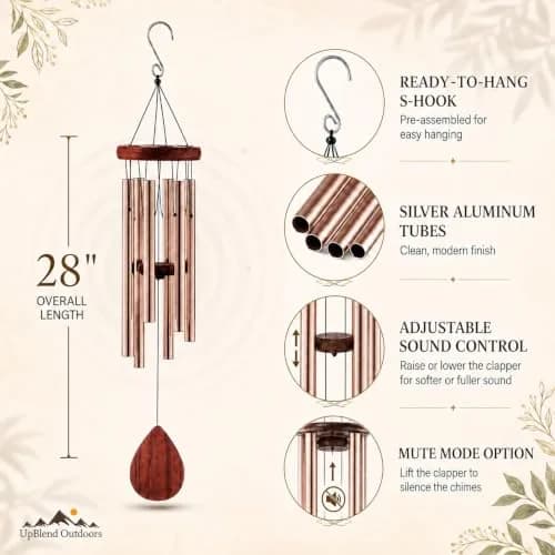 UpBlend Outdoors Havasu Bronze Aluminum Wind Chime 71cm (28") | Hand-Tuned E Major Pentatonic Scale thumbnail 8