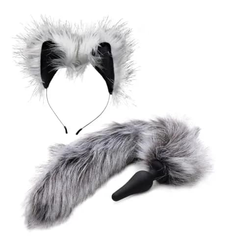 Tailz Grey Wolf Tail Anal Plug and Ears Set 19 inch | Perfect for Role Play thumbnail 1