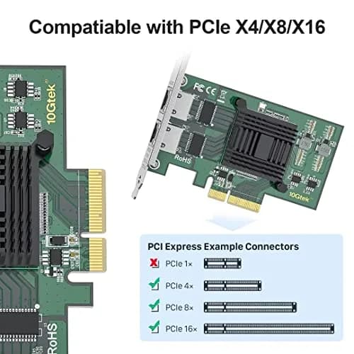10Gtek Gigabit Ethernet Network Card I350-GE-2T-X4 Dual RJ45 Ports 1Gbps PCIe 2.0 X4 | Intel I350AM2 Controller thumbnail 4