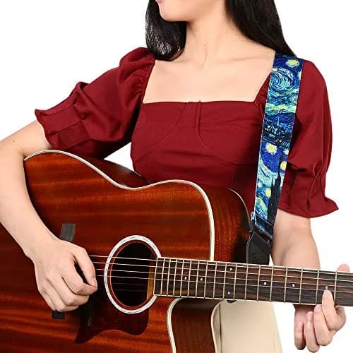 BestSounds Van Gogh Starry Night Guitar Strap Includes Strap Button & 2 Strap Locks, Adjustable Guitar Shoulder Strap For Bass, Electric & Acoustic Guitar thumbnail 5
