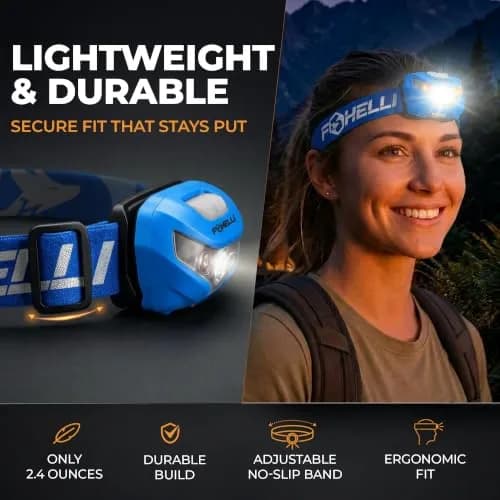 Foxelli USB-C Rechargeable LED Headlamp 160 Lumens | Waterproof, Lightweight & Adjustable for Outdoors & Kids thumbnail 4