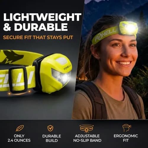 Foxelli USB-C Rechargeable LED Headlamp 160 Lumens | Waterproof, Lightweight & Adjustable for Outdoors & Kids thumbnail 4
