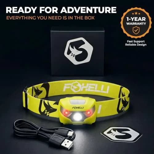 Foxelli USB-C Rechargeable LED Headlamp 160 Lumens | Waterproof, Lightweight & Adjustable for Outdoors & Kids thumbnail 6