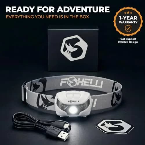 Foxelli USB-C Rechargeable LED Headlamp – Super Bright, Lightweight Head Lamp for Running, Camping, Hiking & Work – Comfortable Fit for Adults & Kids thumbnail 6