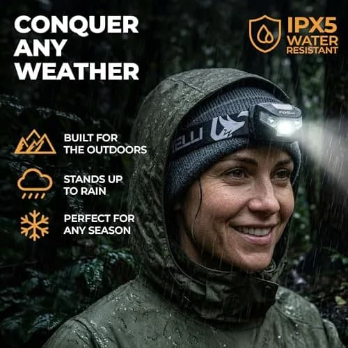 Foxelli USB-C Rechargeable LED Headlamp – Super Bright, Lightweight Head Lamp for Running, Camping, Hiking & Work – Comfortable Fit for Adults & Kids thumbnail 7