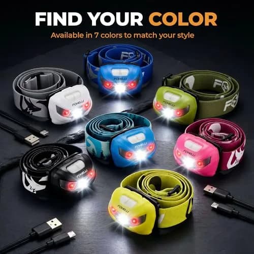 Foxelli USB-C Rechargeable LED Headlamp – Super Bright, Lightweight Head Lamp for Running, Camping, Hiking & Work – Comfortable Fit for Adults & Kids thumbnail 8