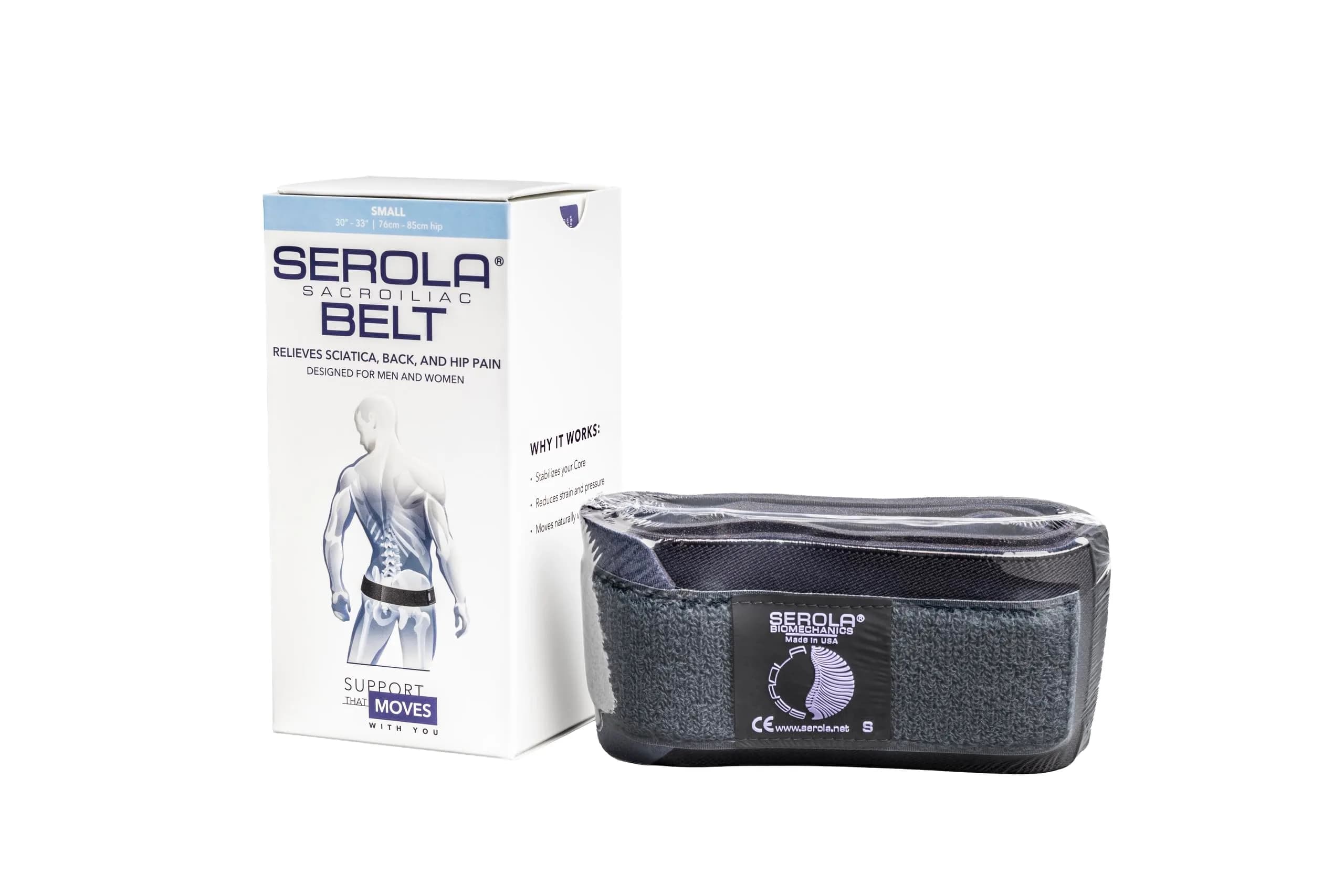 Serola Sacroiliac Belt Small (30-34 inch waist) for SI Joint Dysfunction, Sciatica, Pelvic & Hip Pain Support | Non-Slip Breathable Brace — Small