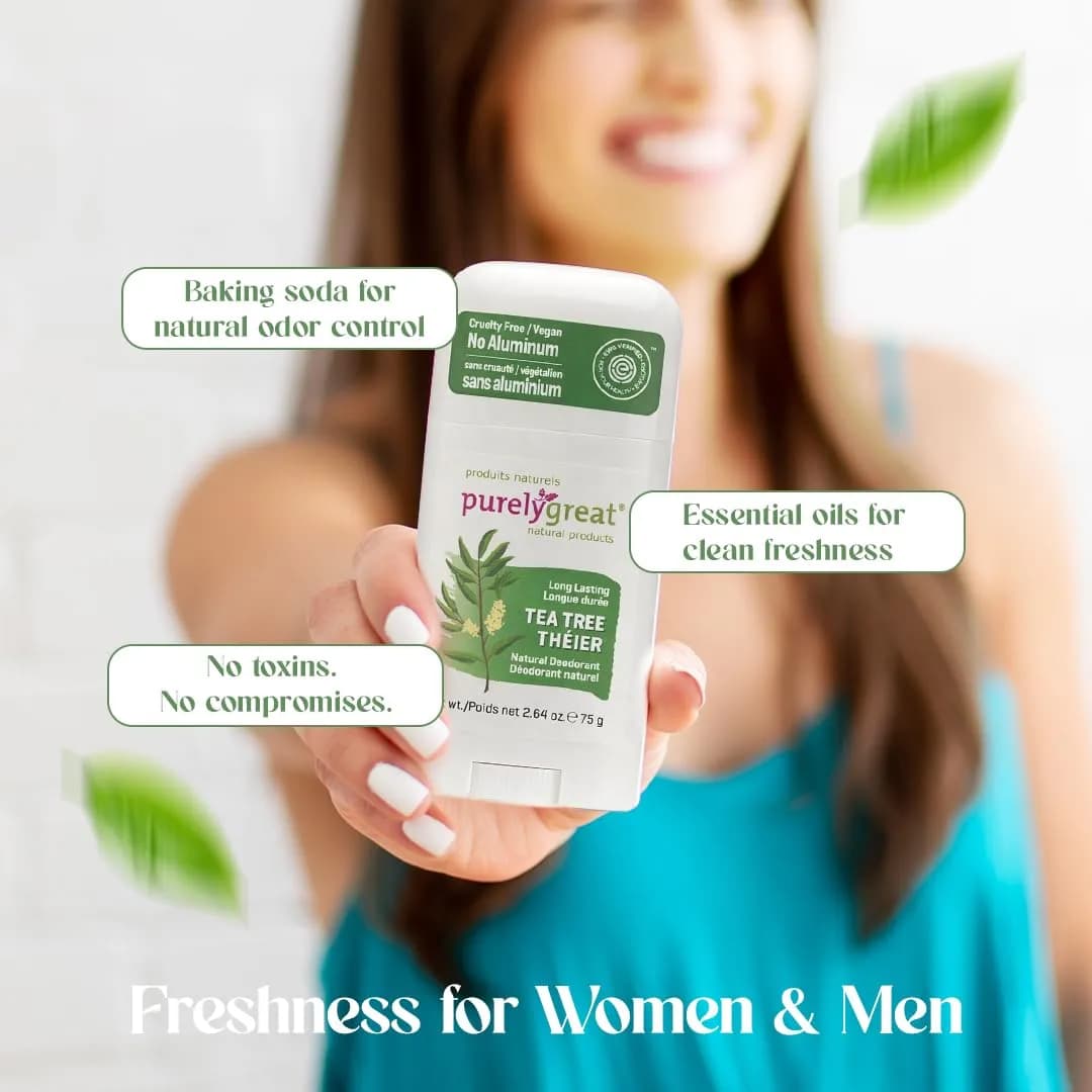 Purelygreat Tea Tree Natural Deodorant Stick 75 g (2.64 oz) | Aluminum-Free Odor Protection - view 6