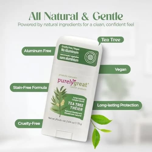 Purelygreat Tea Tree Natural Deodorant Stick 75 g (2.64 oz) | Aluminum-Free Odor Protection thumbnail 3