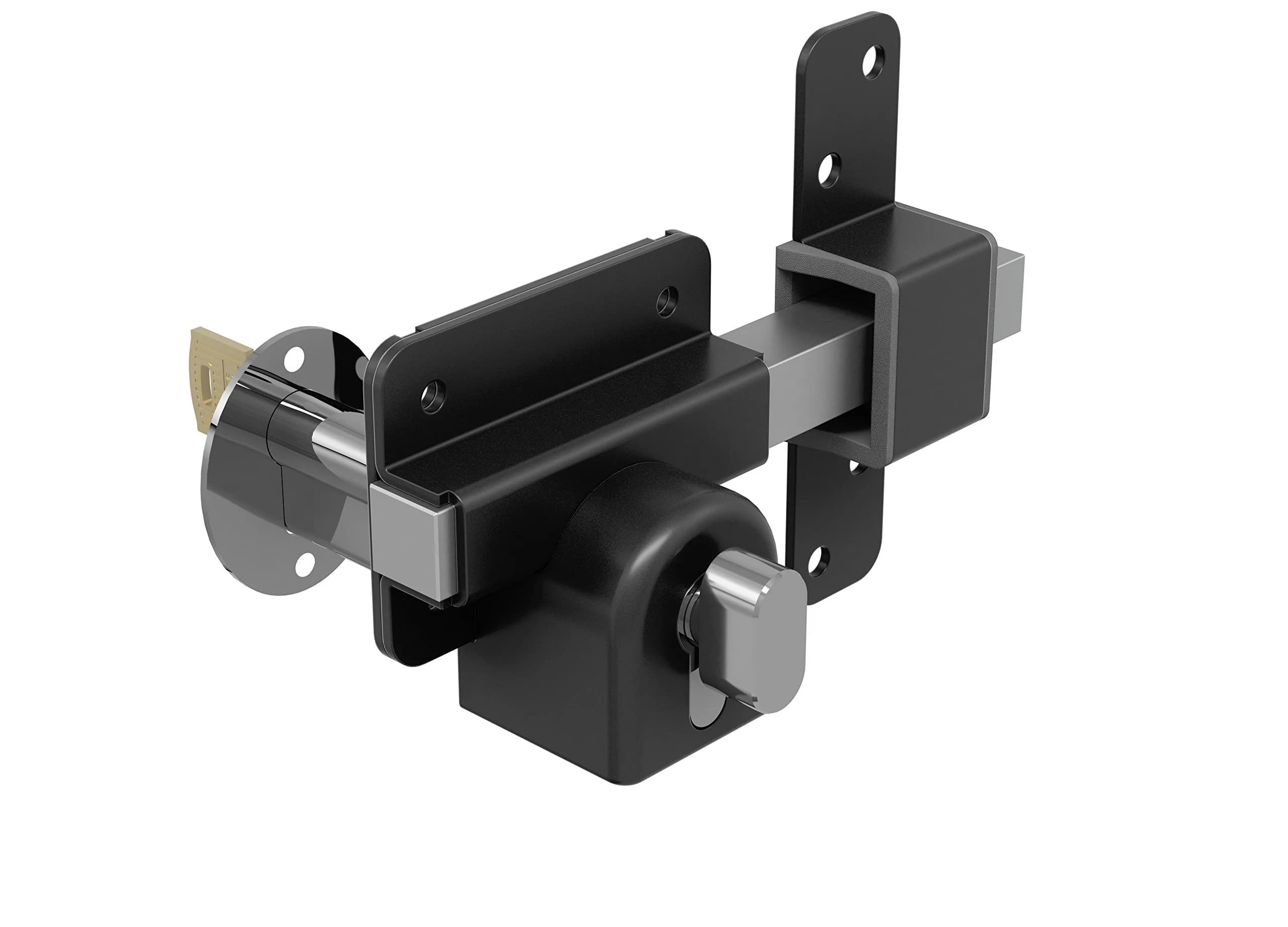 GateMate Long Throw Gate Lock, Euro Profile 2¾” Thick | 316 Stainless Steel, Black Finish, 5 Keys - main product image