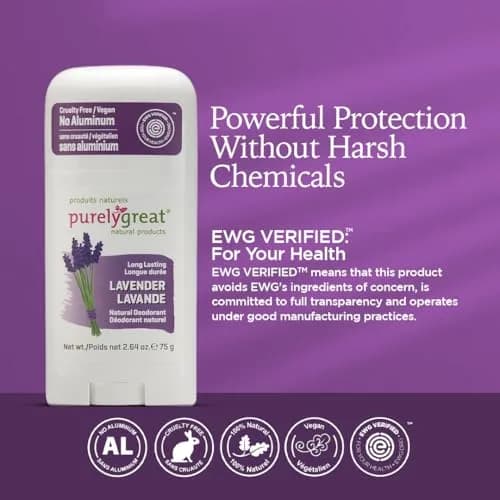 Purelygreat Lavender Scented Natural Deodorant Stick 75g (2.64 oz) | Aluminum-Free Odor Protection thumbnail 7