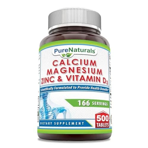 Pure Naturals Calcium Magnesium Zinc Vitamin D3 Supplement | Calcium 1000mg, Magnesium 400mg, Zinc 25mg, Vitamin D3 600 IU | Gluten Free (500 Tablets) thumbnail 1