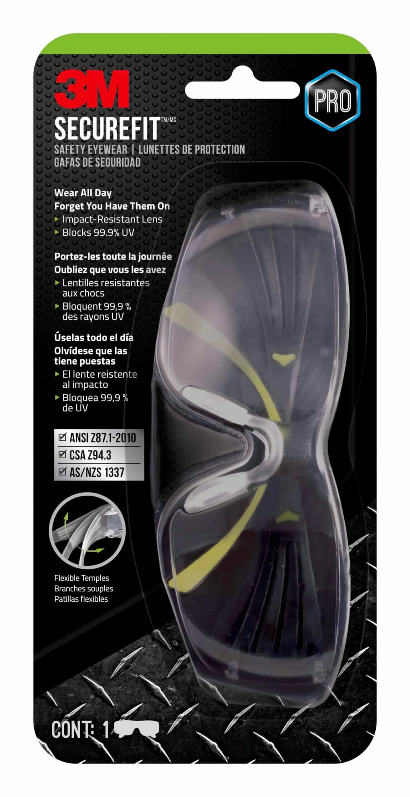 3M SecureFit 400 Safety Eyewear, Clear Anti-Fog, 1 Count (Pack of 1) | Impact-Resistant, Comfortable Fit