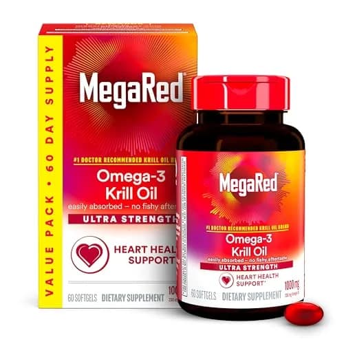 MegaRed Antarctic Krill Oil 1000mg Softgels (60 Count) | 2X Omega-3s, Heart Health Support thumbnail 1