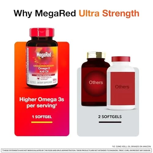 MegaRed Antarctic Krill Oil 1000mg Softgels (60 Count) | 2X Omega-3s, Heart Health Support thumbnail 6