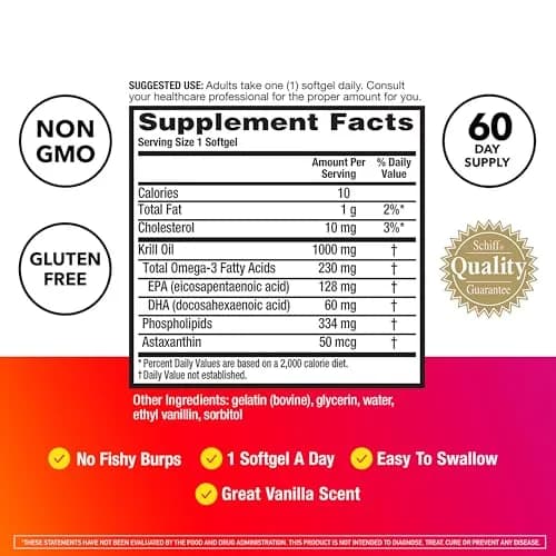 MegaRed Antarctic Krill Oil 1000mg Softgels (60 Count) | 2X Omega-3s, Heart Health Support thumbnail 3