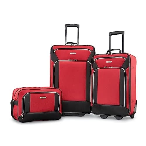 American Tourister Fieldbrook XLT Softside Luggage Set 3-Piece | Lightweight Polyester, Red/Black thumbnail 1