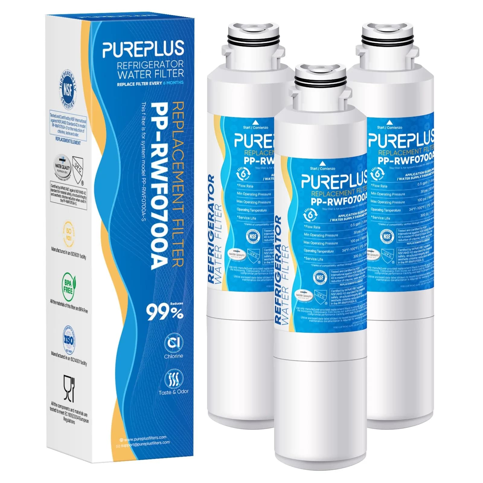 PUREPLUS RWF0700A Water Filter Replacement for Samsung HAF-CIN/EXP | NSF Certified, 3 Pack — White