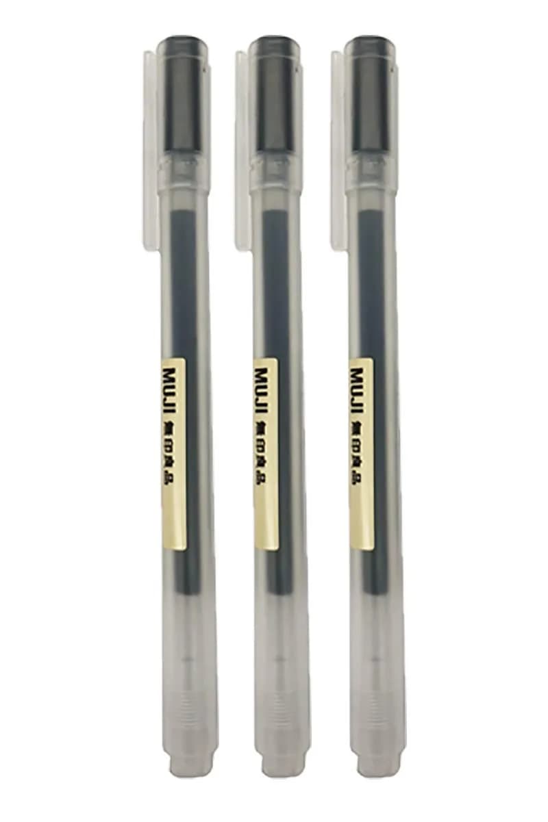 MUJI Gel Ink Ball Point Pen, Black, 0.5mm, Pack of 3 | Smooth Ink Flow Writing Instrument - main product image