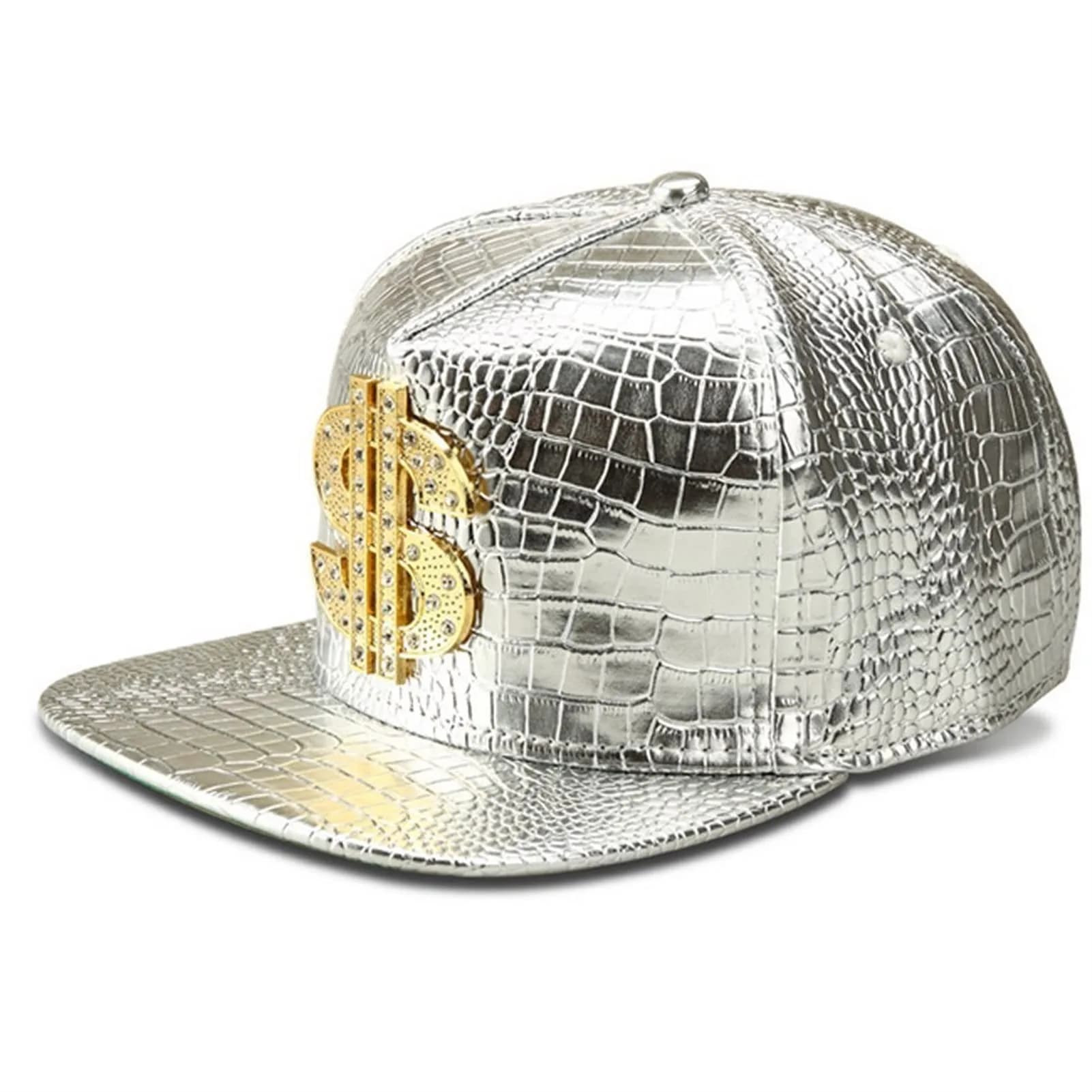 Wikavanli Silver Hip Hop Hat with Flat Brim and Snapback Closure | Adjustable for Men and Women — Silver