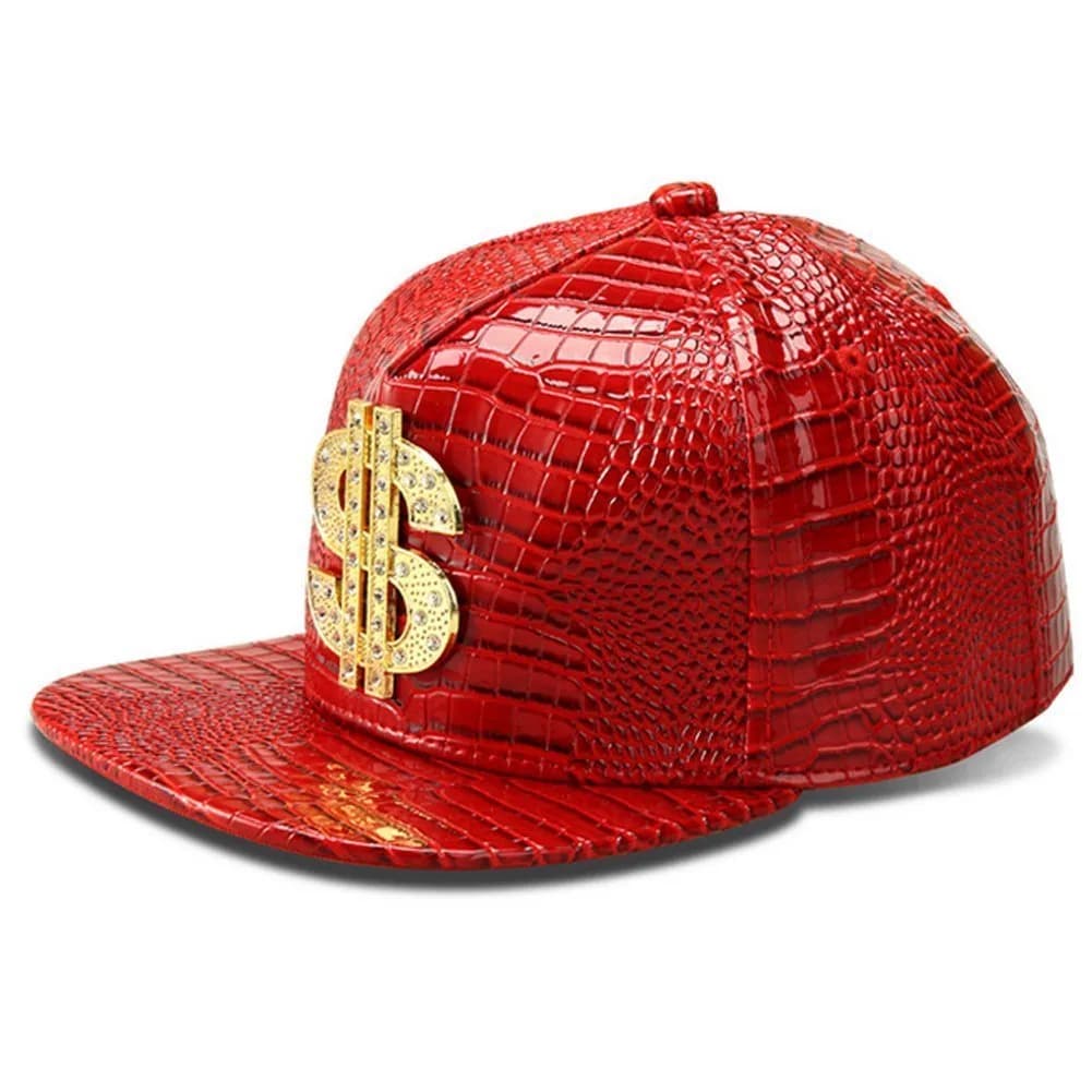 Wikavanli Gold Hip Hop Hat, Flat-Brimmed Rock Cap, Adjustable Snapback for Men and Women | One Size Fits Most — Red