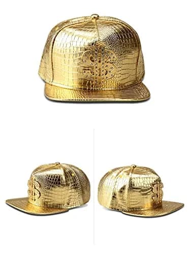Wikavanli Gold Hip Hop Hat, Flat-Brimmed Rock Cap, Adjustable Snapback for Men and Women | One Size Fits Most thumbnail 4