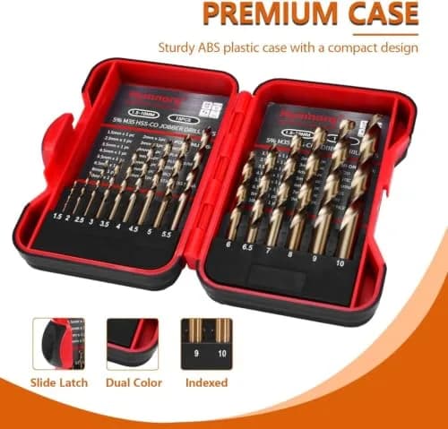 HYMNORQ M35 Cobalt Drill Bit Set 1.5-10mm (15-Piece) | Industrial Grade HSS-Co for Hard Metals thumbnail 9