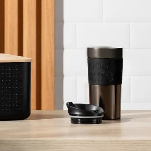 Bodum Travel Mug 12 oz Gunmetal | Double Wall Stainless Steel, Spill-Proof, Dishwasher Safe thumbnail 3