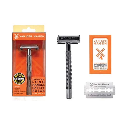Van Der Hagen Safety Razor Kit 110MM | Heavy-Duty Chrome Handle, Easy Blade Replacement thumbnail 1