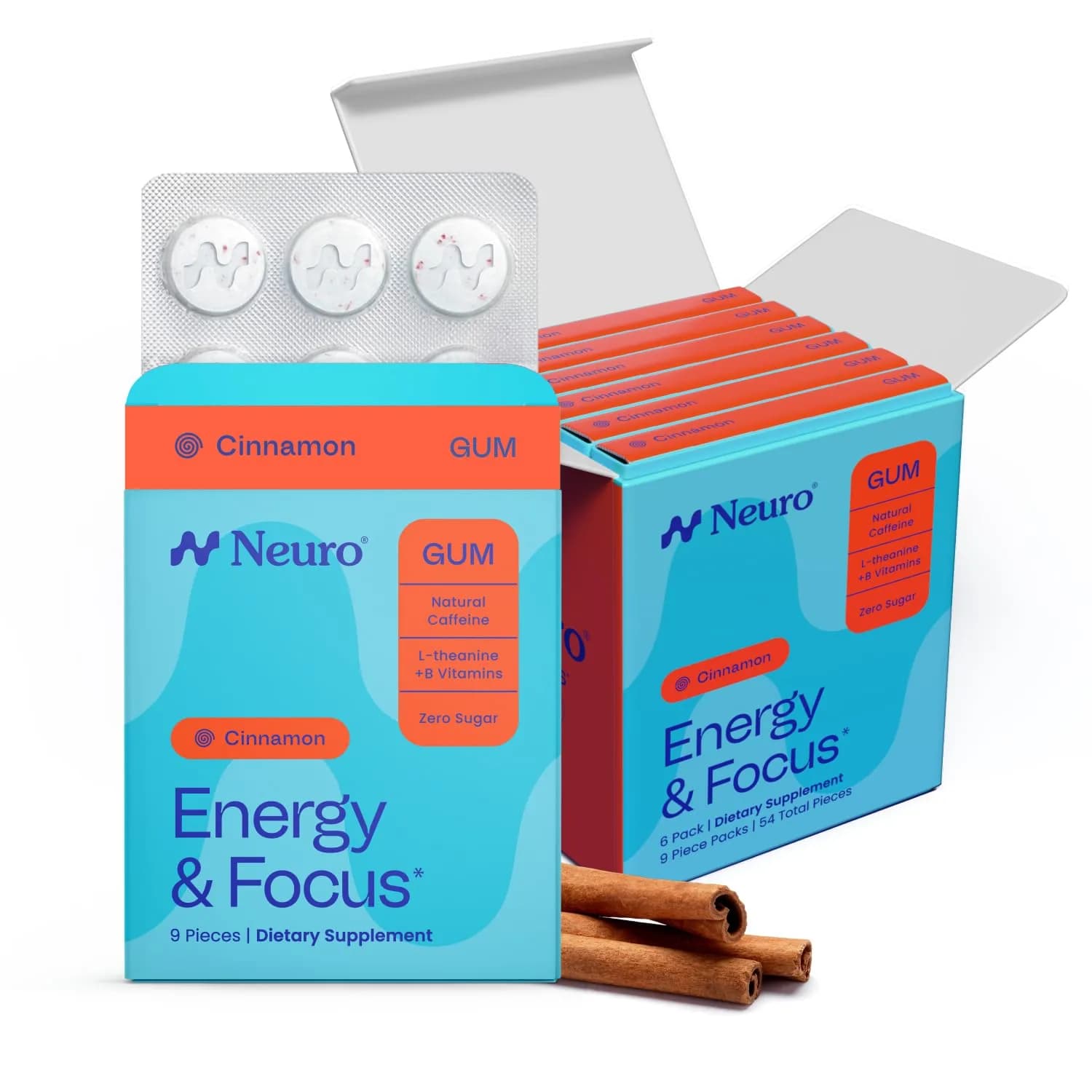 Neuro Energy & Focus Gum, Cinnamon Flavor, 54 Count | Nootropic Supplement with Natural Caffeine & L-Theanine - main product image