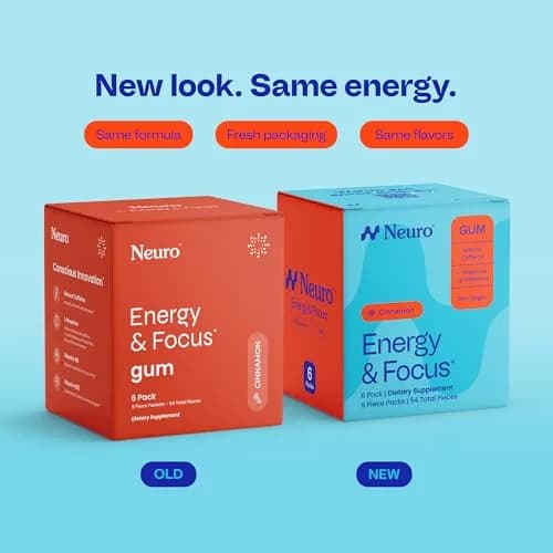 Neuro Energy & Focus Gum, Cinnamon Flavor, 54 Count | Nootropic Supplement with Natural Caffeine & L-Theanine thumbnail 2