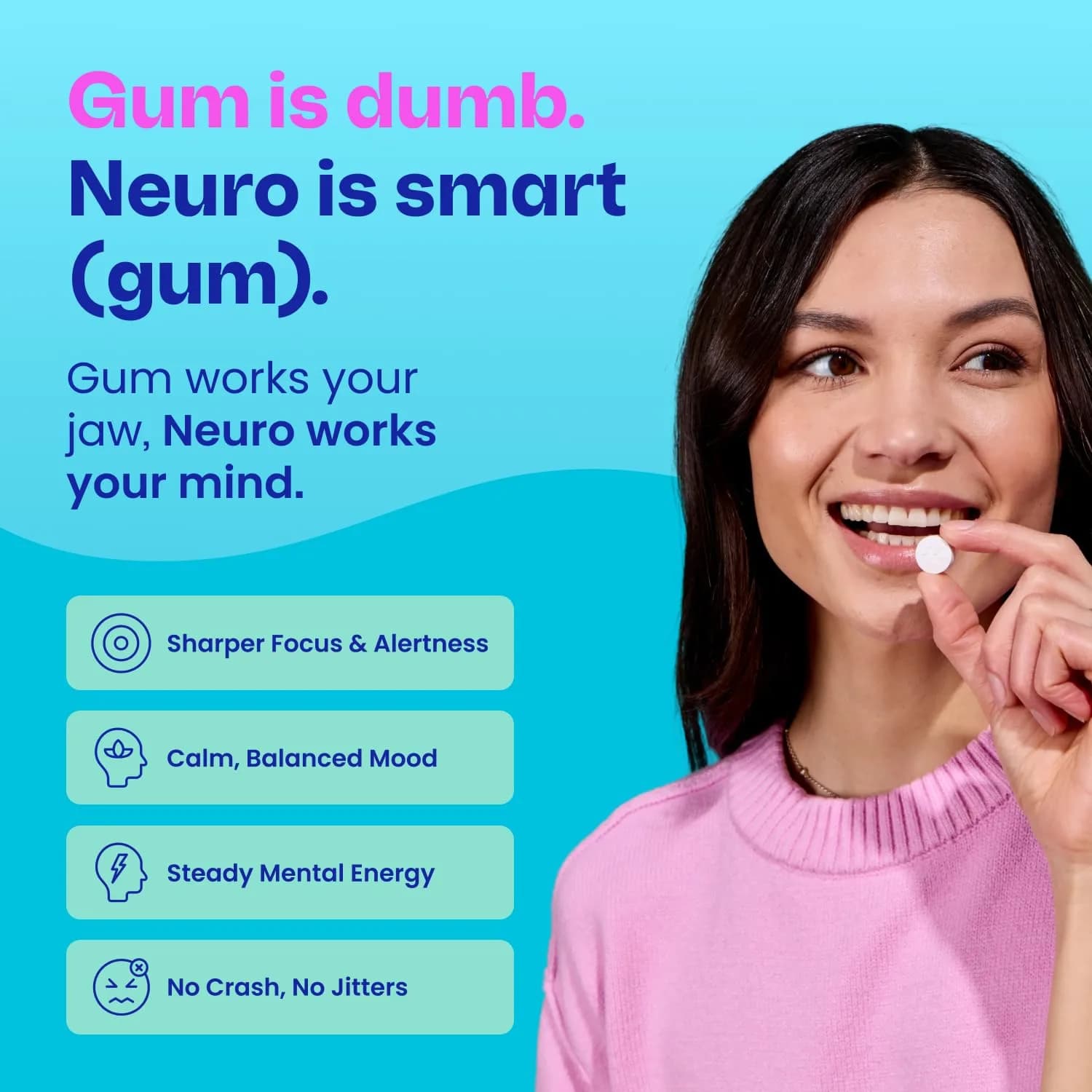 Neuro Energy & Focus Gum, Cinnamon Flavor, 54 Count | Nootropic Supplement with Natural Caffeine & L-Theanine - view 3