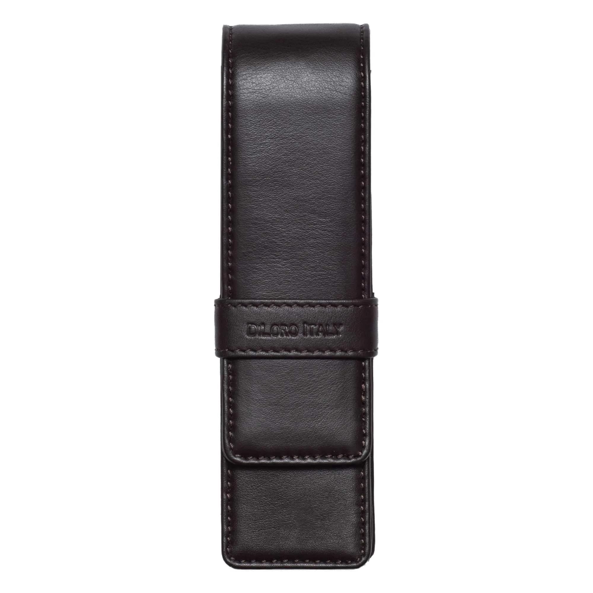 DiLoro Leather Double Pen Case Holder Red | Genuine Full Grain Leather for 2 Pens — Espresso Dark Brown