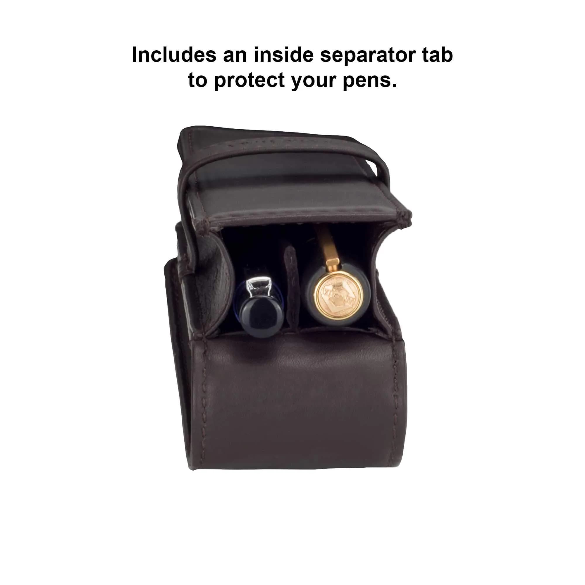 DiLoro Leather Double Pen Case Holder for 2 Pens & Pencils, Espresso Dark Brown | Genuine Full Grain Nappa Leather - view 5