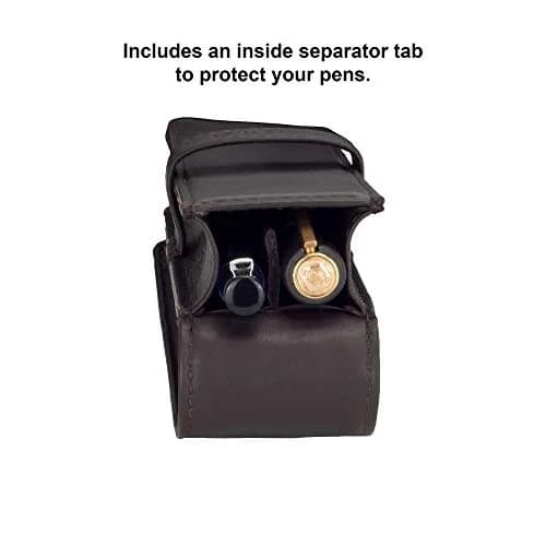 DiLoro Leather Double Pen Case Holder for 2 Pens & Pencils, Espresso Dark Brown | Genuine Full Grain Nappa Leather thumbnail 5