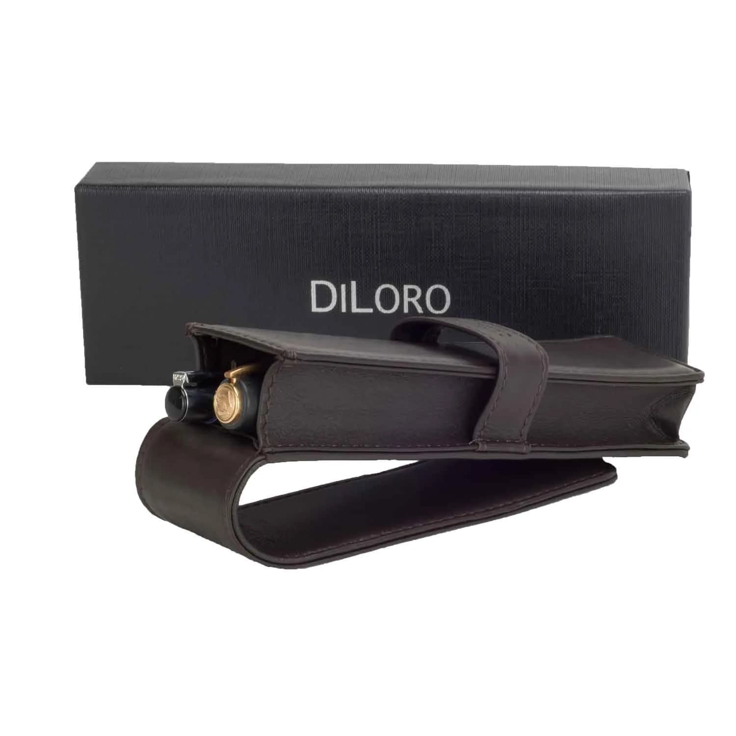 DiLoro Leather Double Pen Case Holder for 2 Pens & Pencils, Espresso Dark Brown | Genuine Full Grain Nappa Leather - view 6