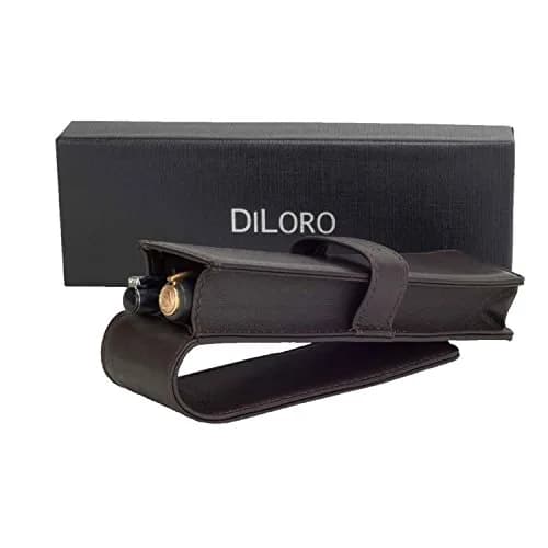 DiLoro Leather Double Pen Case Holder for 2 Pens & Pencils, Espresso Dark Brown | Genuine Full Grain Nappa Leather thumbnail 6