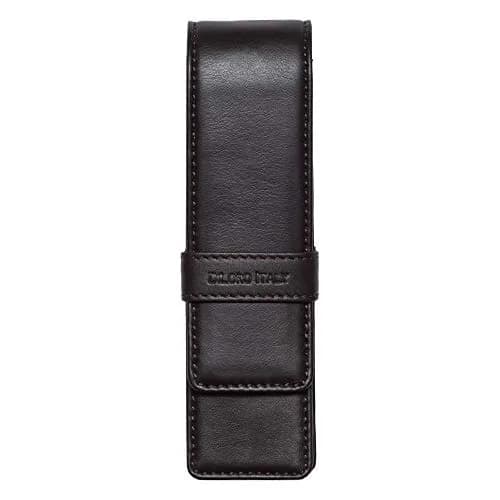 DiLoro Leather Double Pen Case Holder for 2 Pens & Pencils, Espresso Dark Brown | Genuine Full Grain Nappa Leather thumbnail 1